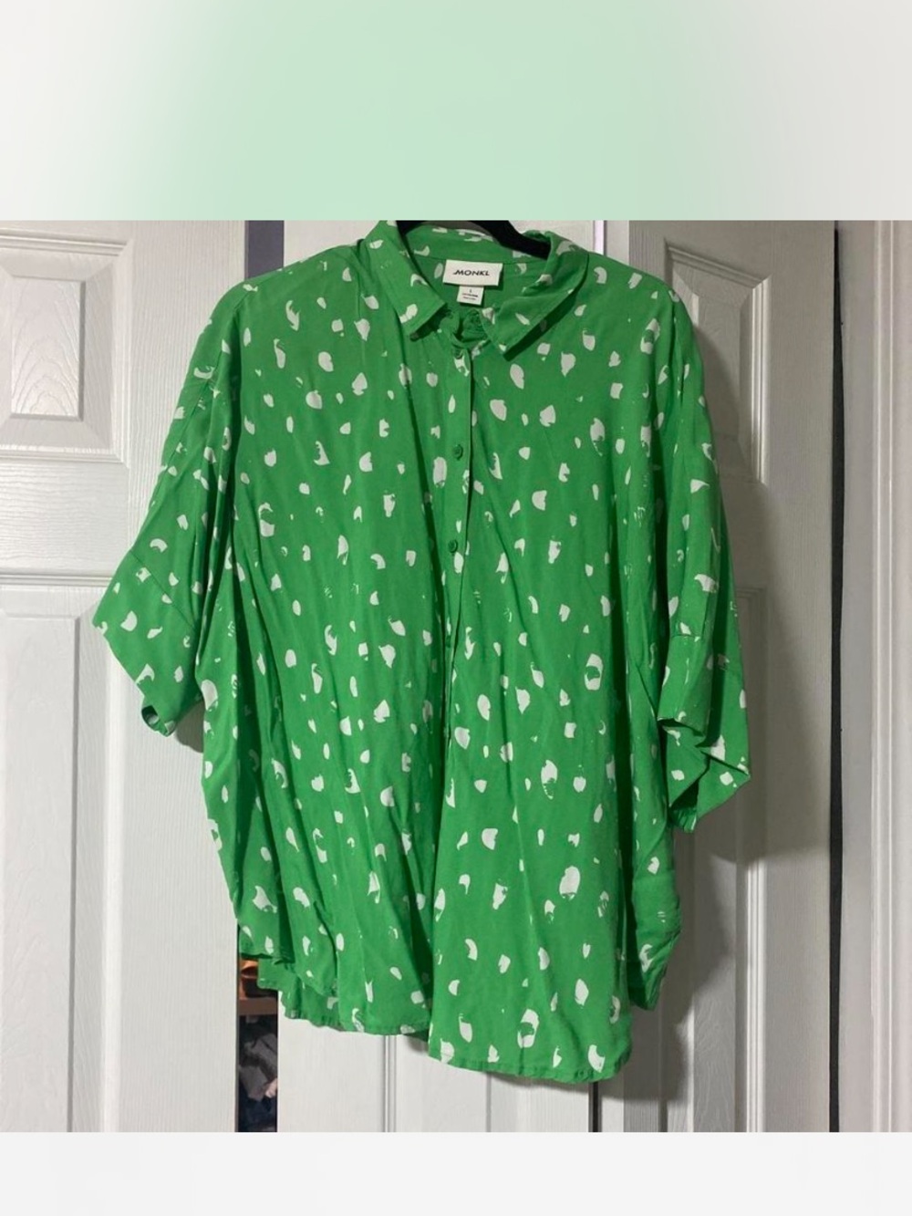 Monki Green Button-Down Short Sleeve Printed Shirt
